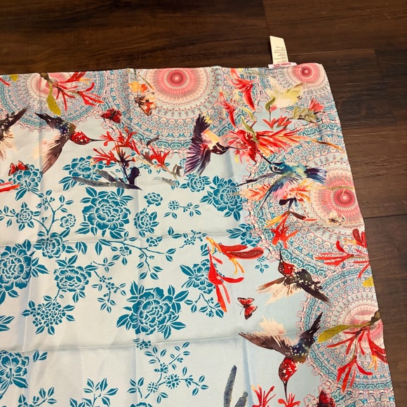 Johnny Was Floral Paisley Hummingbird Silk Scarf Twill - Picture 8 of 10